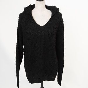 Textured hooded sweater black slight hi lo style Wendy Williams XL